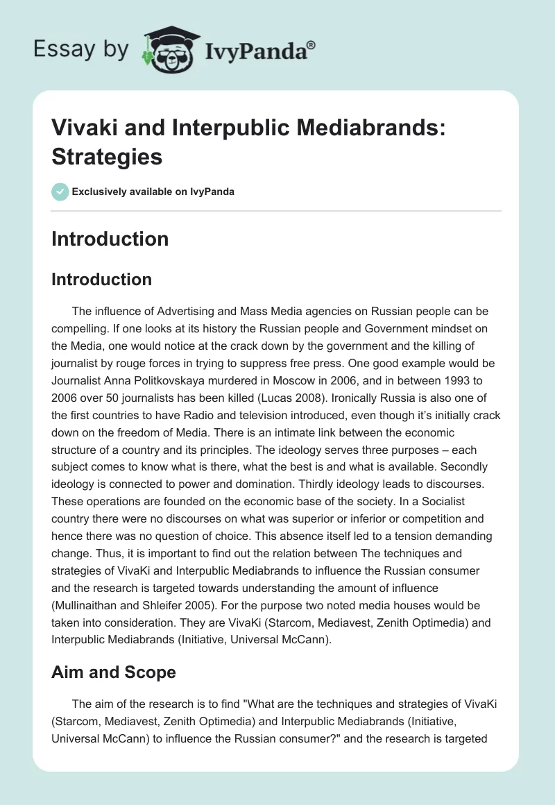 Vivaki and Interpublic Mediabrands: Strategies. Page 1