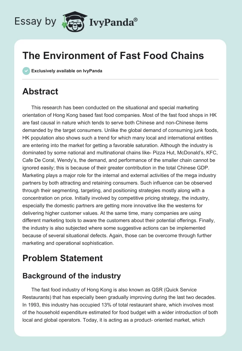 The Environment of Fast Food Chains. Page 1