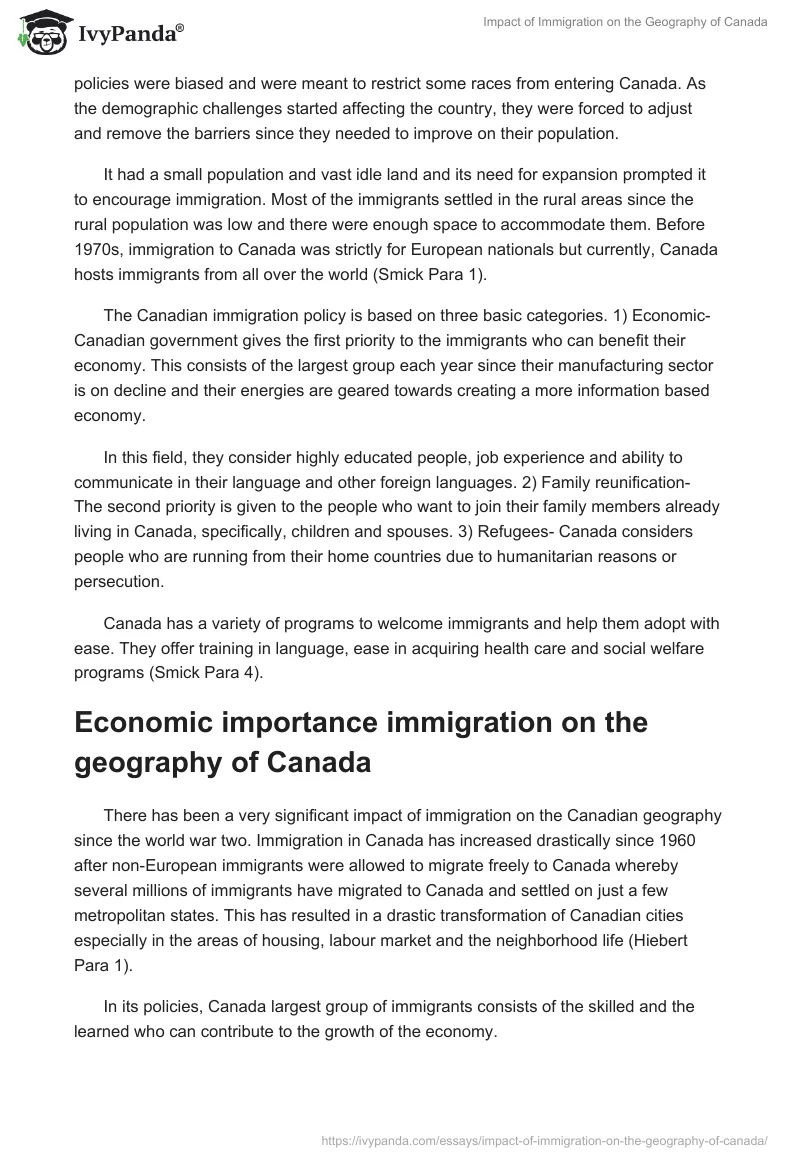 Impact of Immigration on the Geography of Canada. Page 3