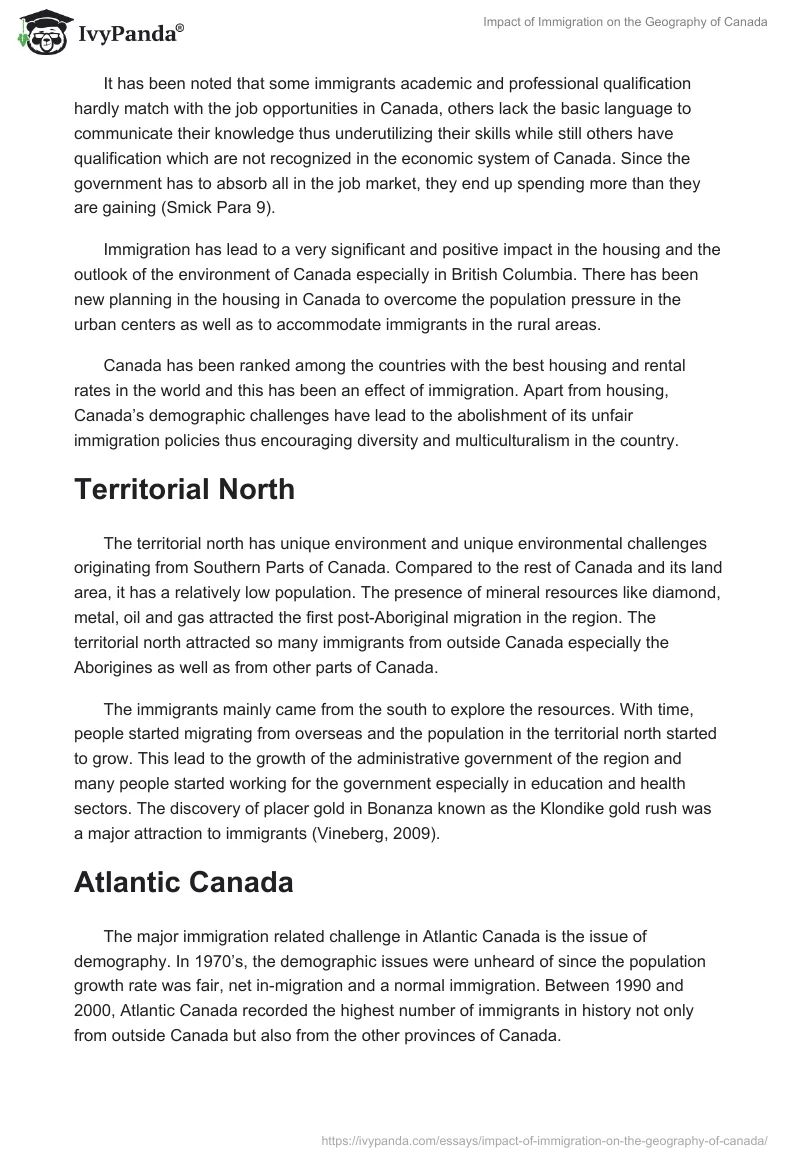 Impact of Immigration on the Geography of Canada. Page 4