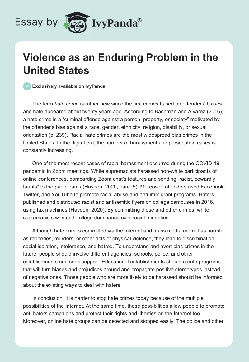 Violence as an Enduring Problem in the United States. Page 1