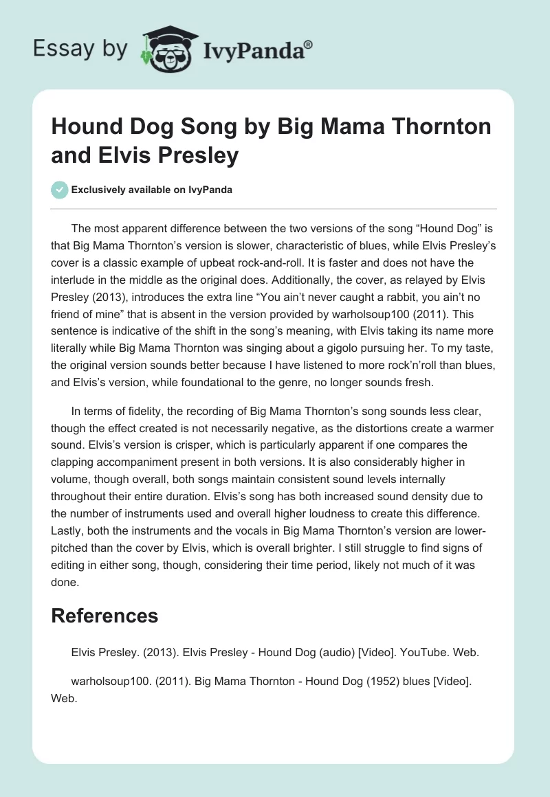 "Hound Dog" Song by Big Mama Thornton and Elvis Presley. Page 1