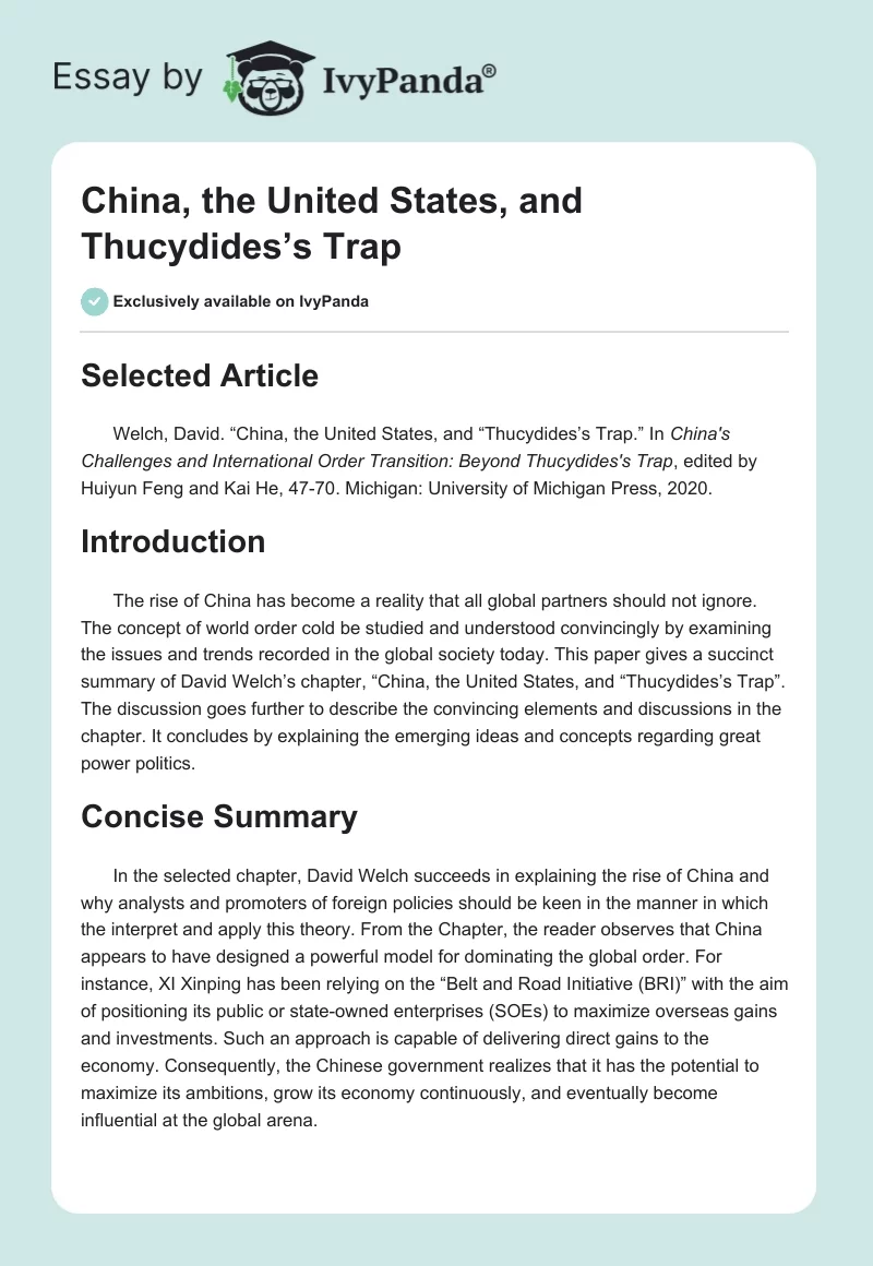 China, the United States, and Thucydides’s Trap. Page 1