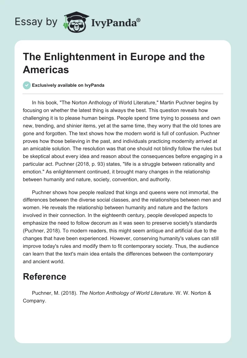 The Enlightenment in Europe and the Americas. Page 1