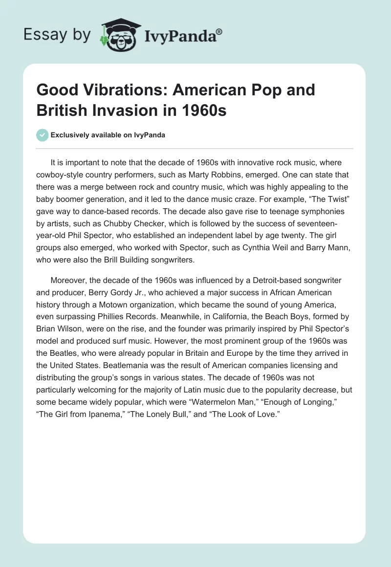 Good Vibrations: American Pop and British Invasion in 1960s. Page 1