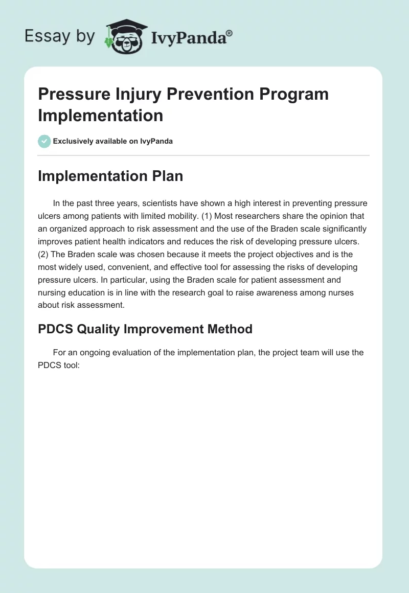 Pressure Injury Prevention Program Implementation. Page 1