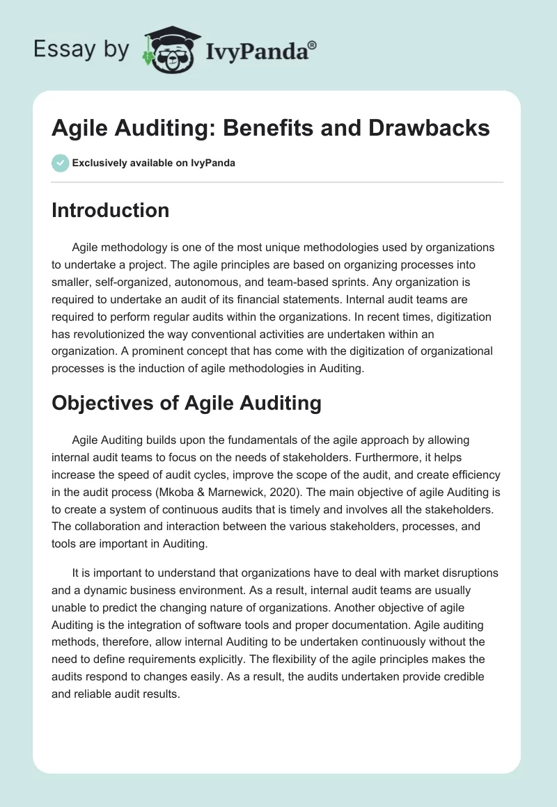 Agile Auditing: Benefits and Drawbacks. Page 1
