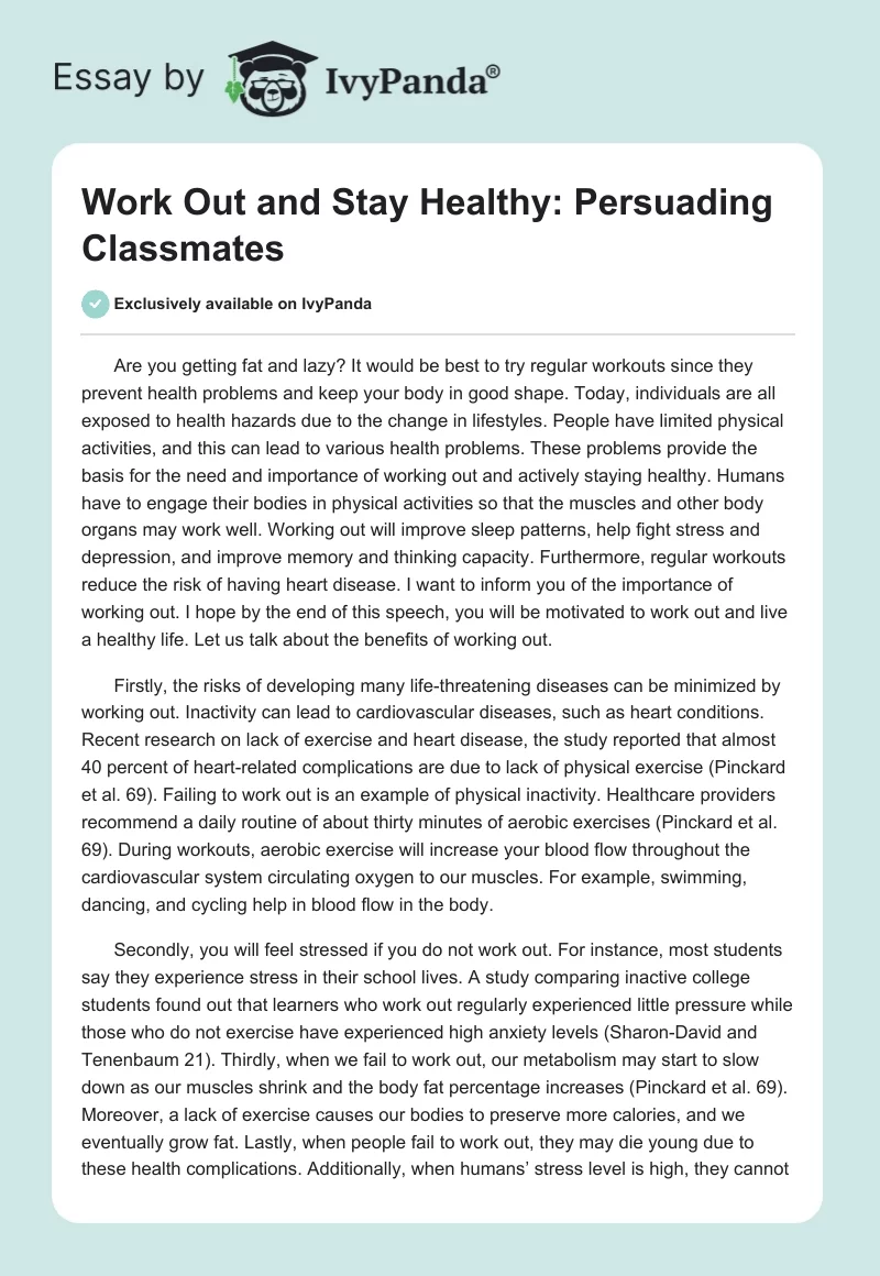 Work Out and Stay Healthy: Persuading Classmates. Page 1