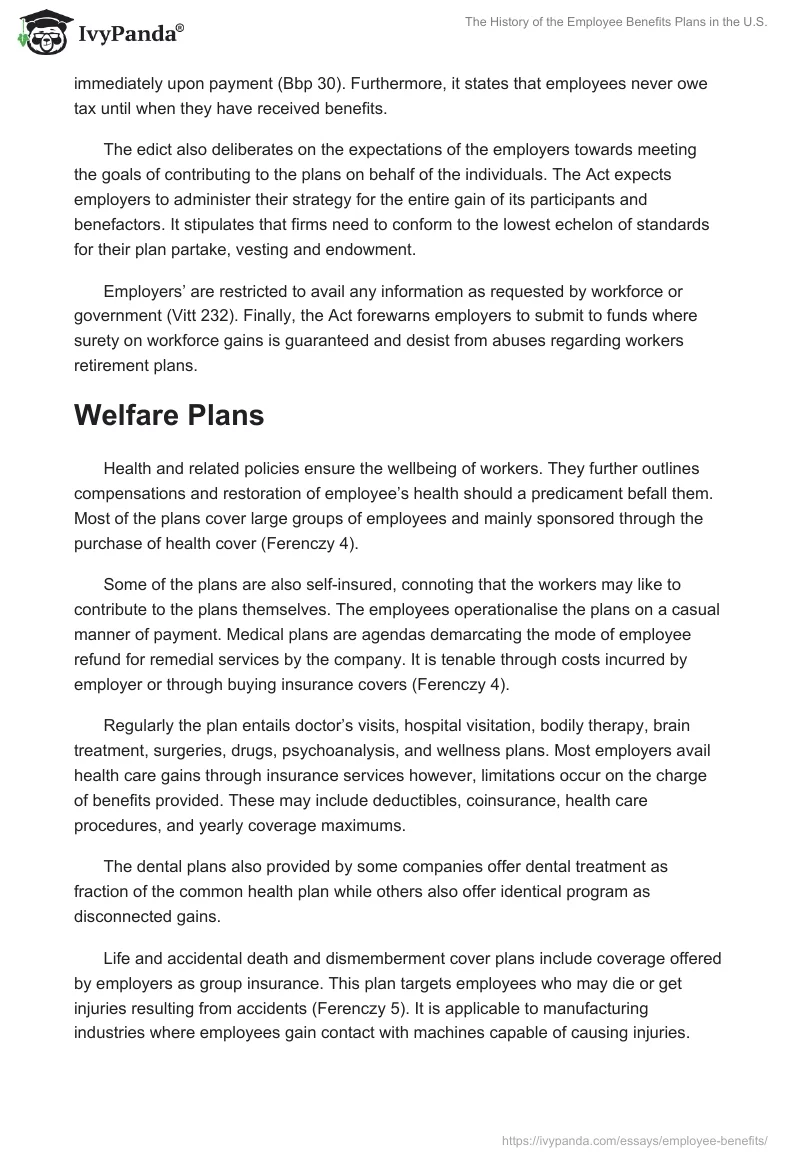 The History of the Employee Benefits Plans in the U.S.. Page 5