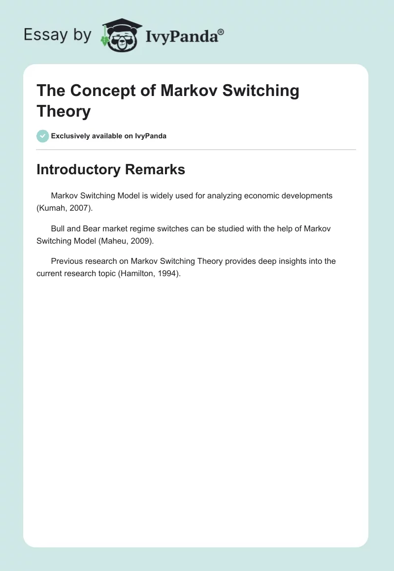 The Concept of Markov Switching Theory. Page 1