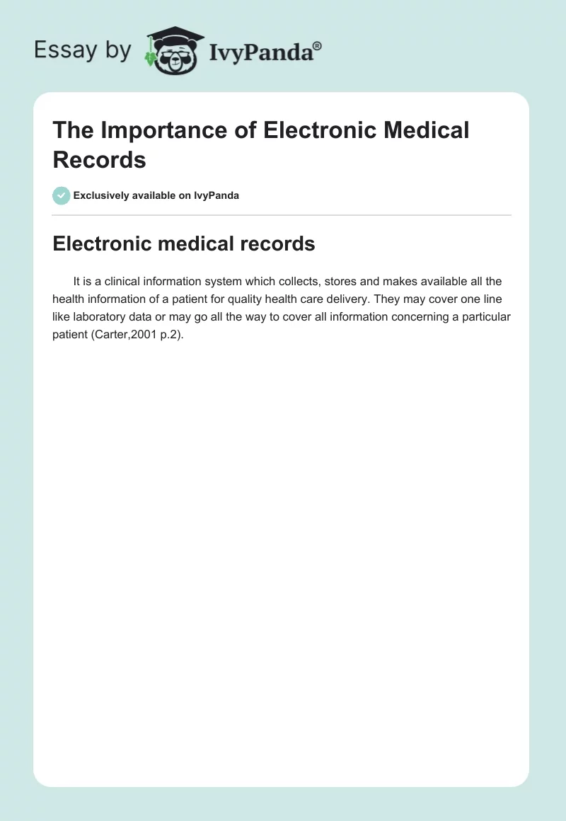 The Importance of Electronic Medical Records. Page 1