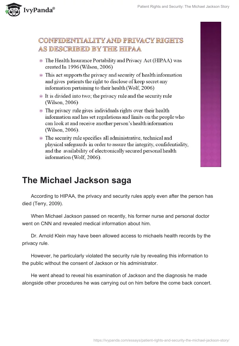 Patient Rights and Security: The Michael Jackson Story. Page 2