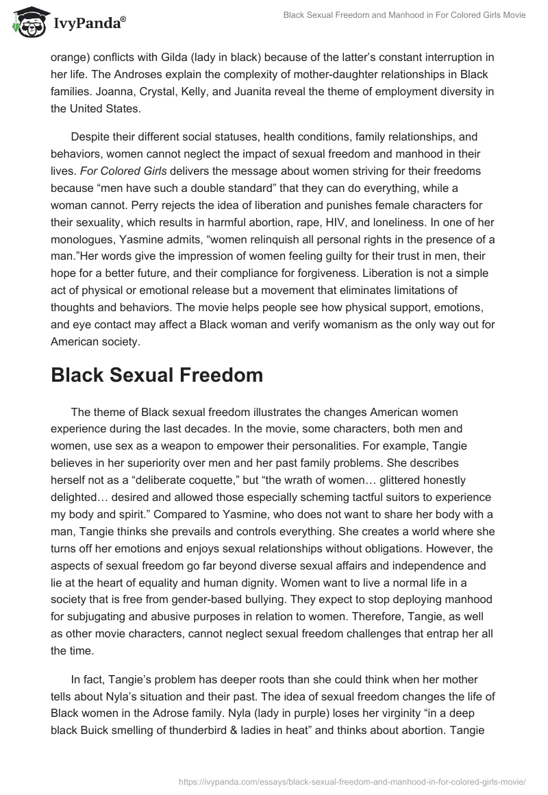 Black Sexual Freedom and Manhood in "For Colored Girls" Movie. Page 2