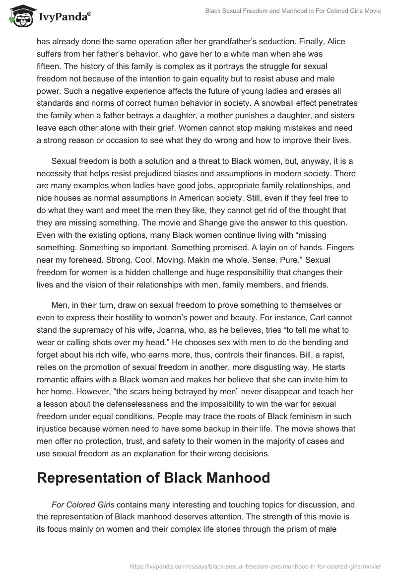 Black Sexual Freedom and Manhood in "For Colored Girls" Movie. Page 3