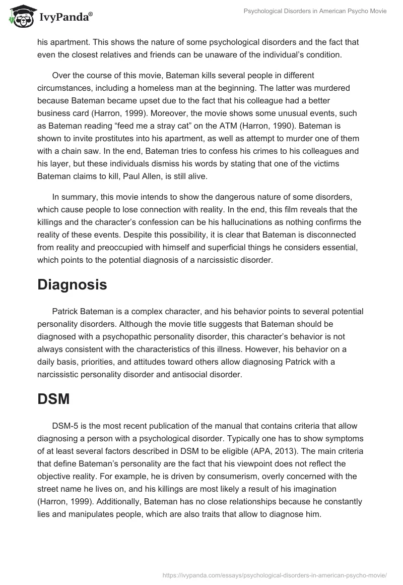 Psychological Disorders in "American Psycho" Movie. Page 2