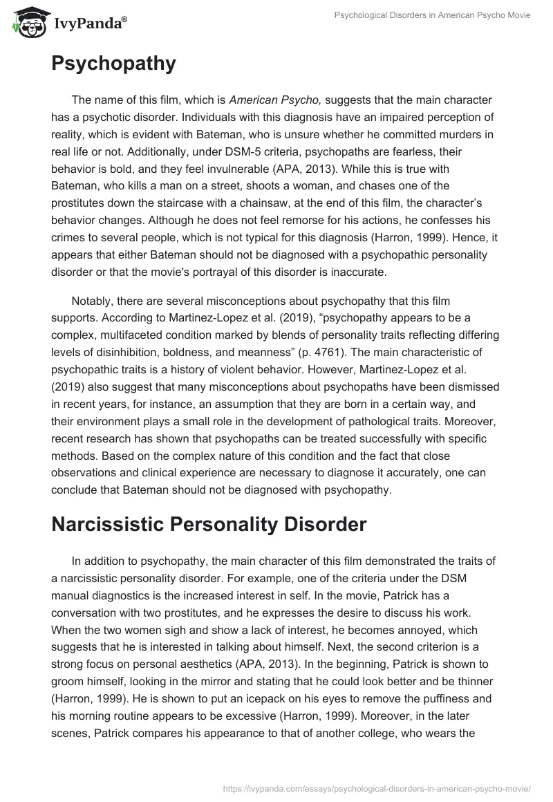 Psychological Disorders in "American Psycho" Movie. Page 3