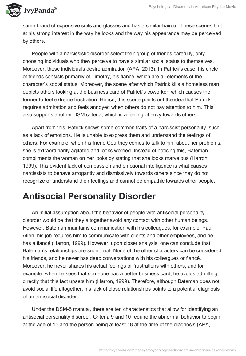 Psychological Disorders in "American Psycho" Movie. Page 4