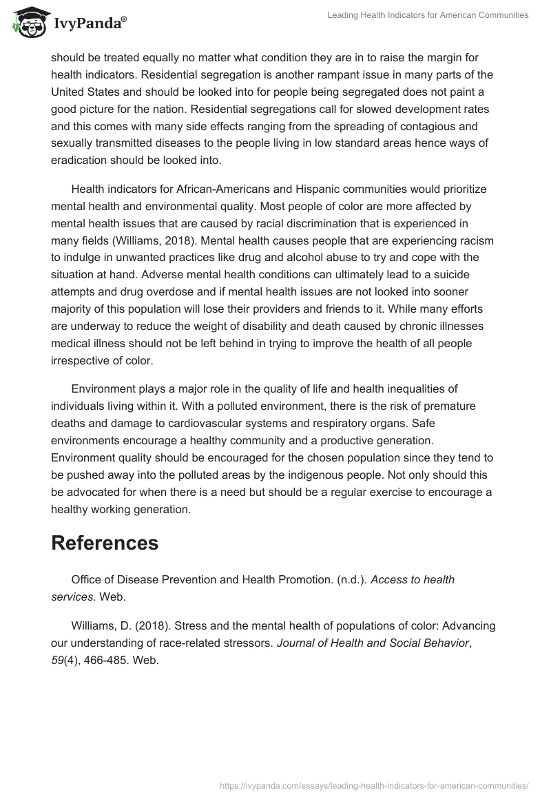 Leading Health Indicators for American Communities. Page 2