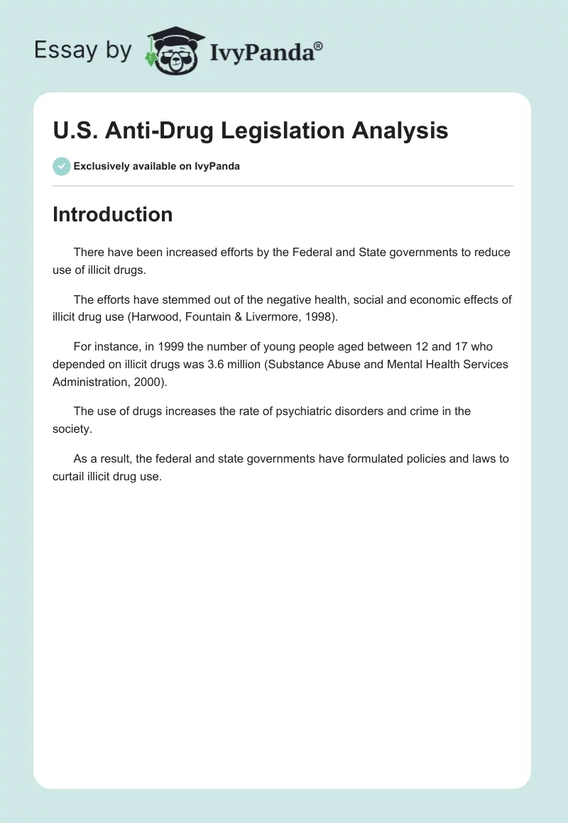 U.S. Anti-Drug Legislation Analysis. Page 1