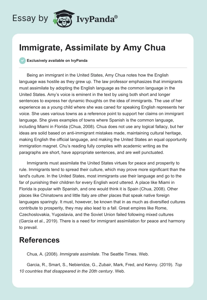 "Immigrate, Assimilate" by Amy Chua. Page 1