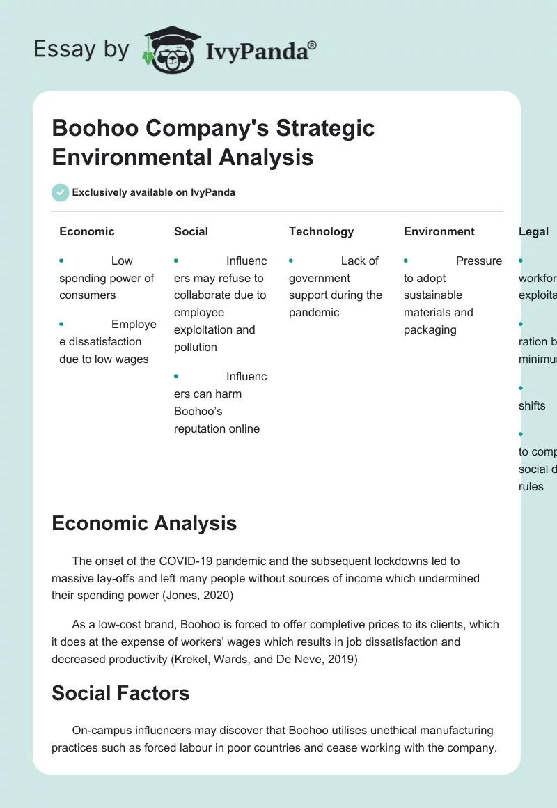 Boohoo Company's Strategic Environmental Analysis. Page 1