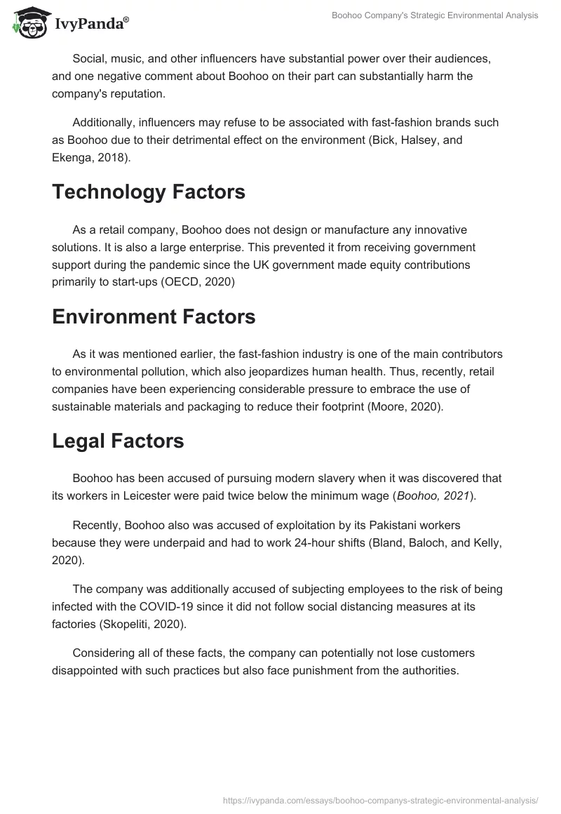 Boohoo Company's Strategic Environmental Analysis. Page 2