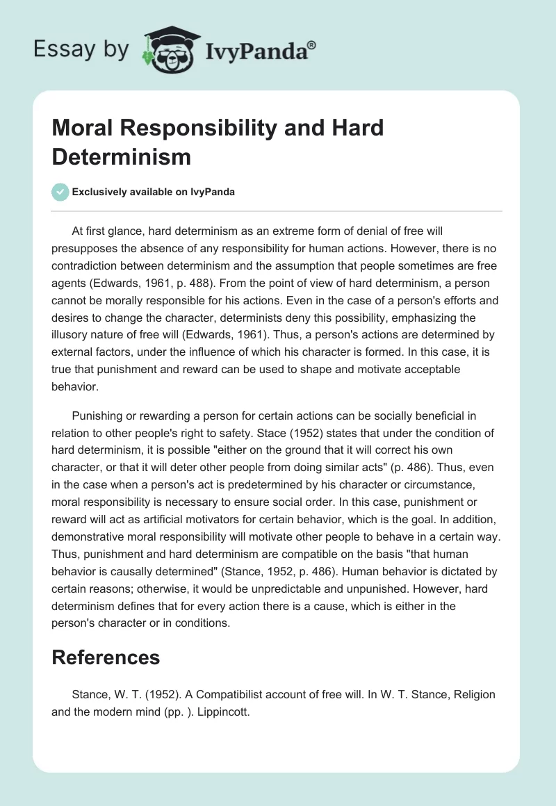 Moral Responsibility and Hard Determinism. Page 1