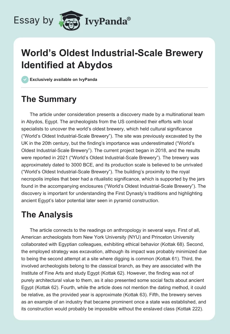 World’s Oldest Industrial-Scale Brewery Identified at Abydos. Page 1
