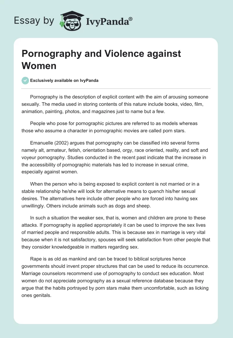 Pornography and Violence against Women. Page 1