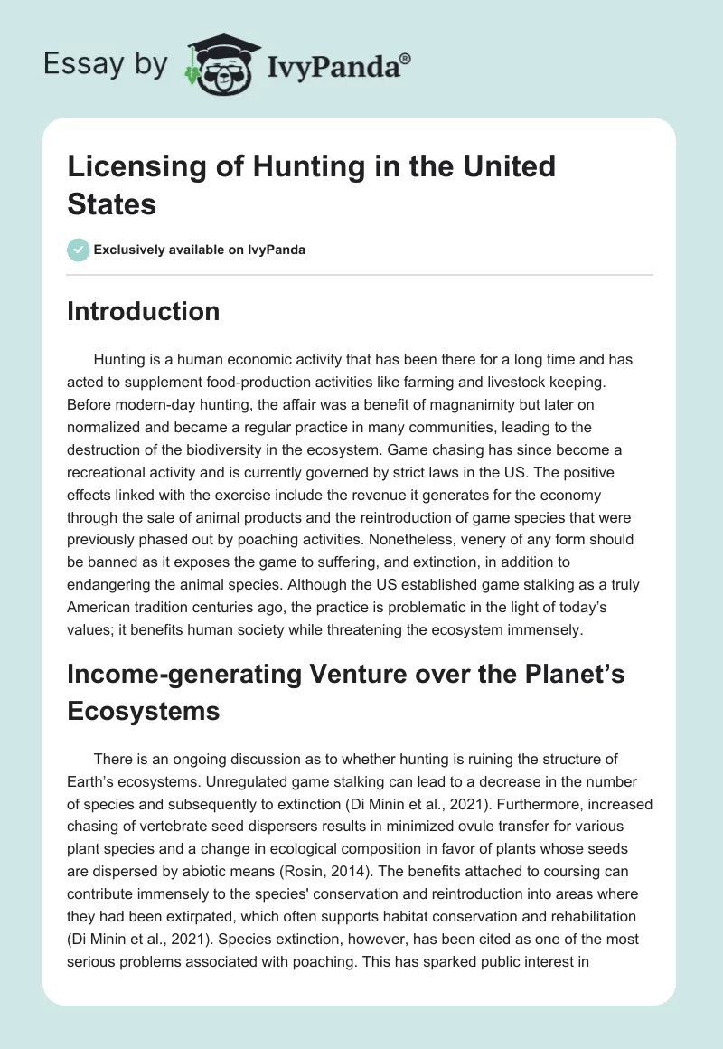 Licensing of Hunting in the United States. Page 1