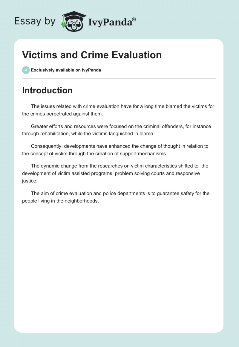 Victims and Crime Evaluation. Page 1