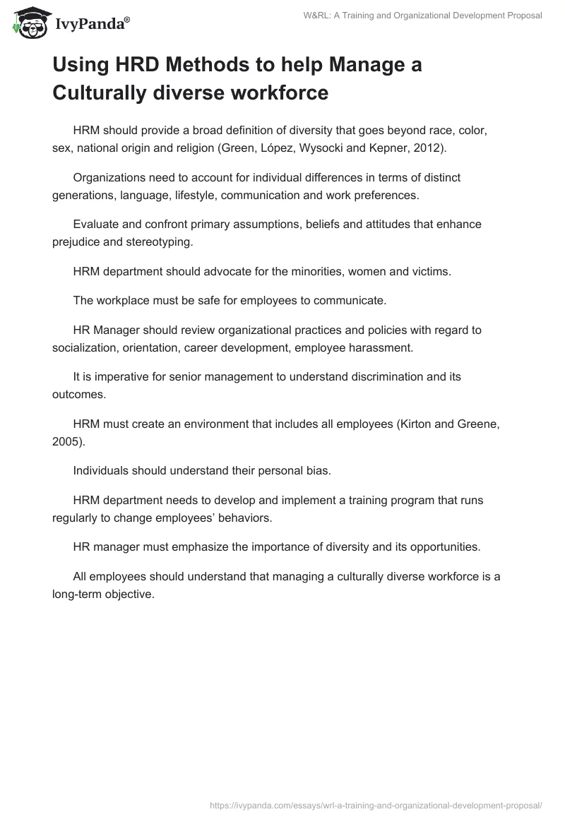 W&RL: A Training and Organizational Development Proposal. Page 5