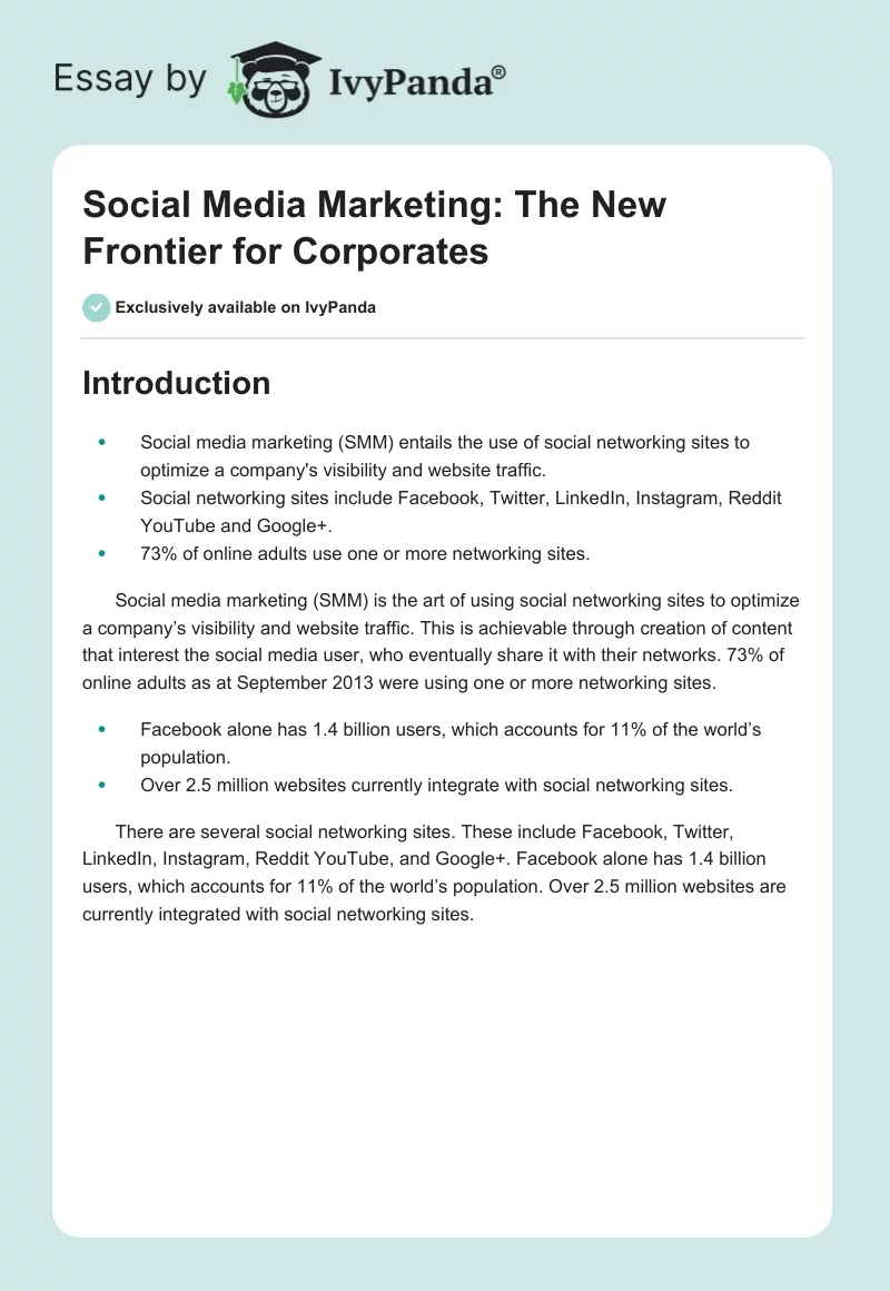 Social Media Marketing: The New Frontier for Corporates. Page 1