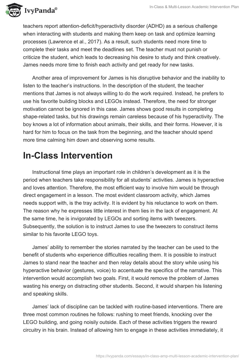 In-Class & Multi-Lesson Academic Intervention Plan. Page 2