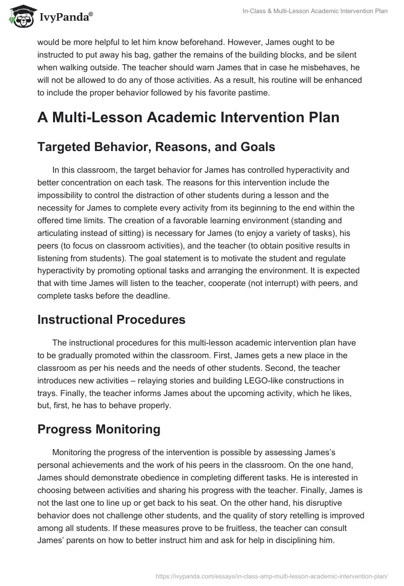 In-Class & Multi-Lesson Academic Intervention Plan. Page 3