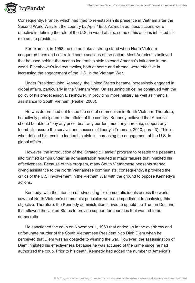 The Vietnam War: Presidents Eisenhower and Kennedy Leadership Roles. Page 2