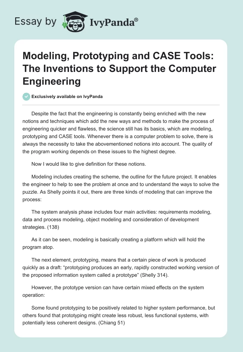 Modeling, Prototyping and CASE Tools: The Inventions to Support the Computer Engineering. Page 1