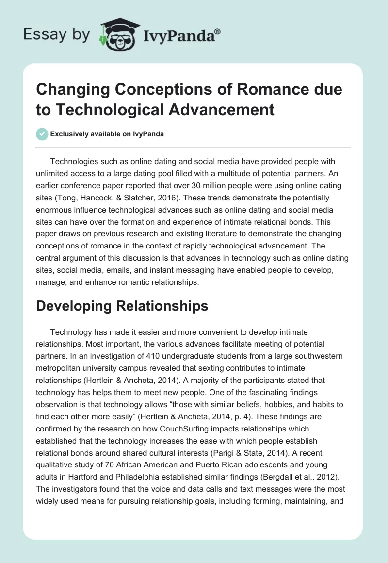 Changing Conceptions of Romance due to Technological Advancement. Page 1