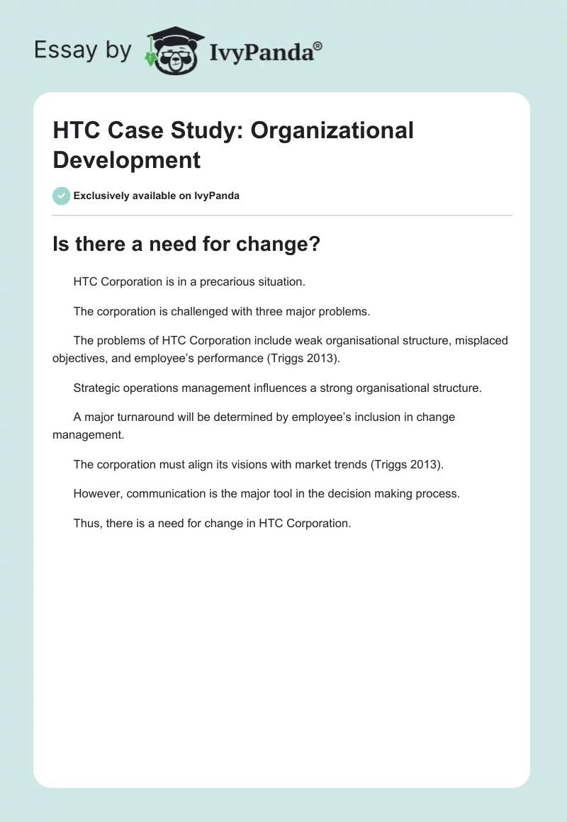 HTC Case Study: Organizational Development. Page 1
