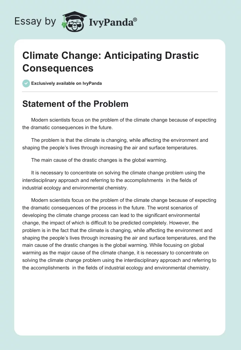 Climate Change: Anticipating Drastic Consequences. Page 1