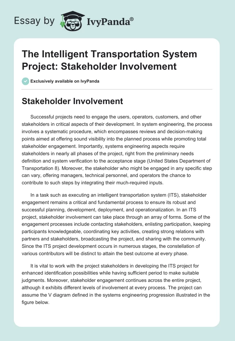 The Intelligent Transportation System Project: Stakeholder Involvement. Page 1