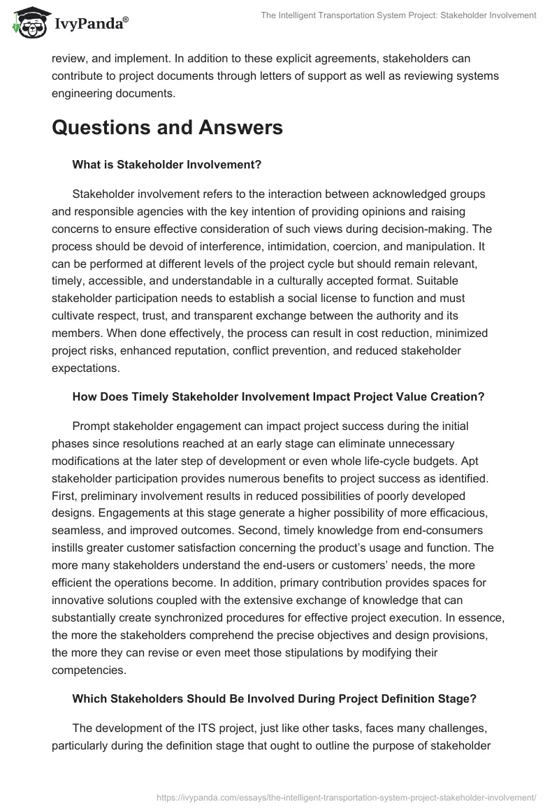 The Intelligent Transportation System Project: Stakeholder Involvement. Page 3
