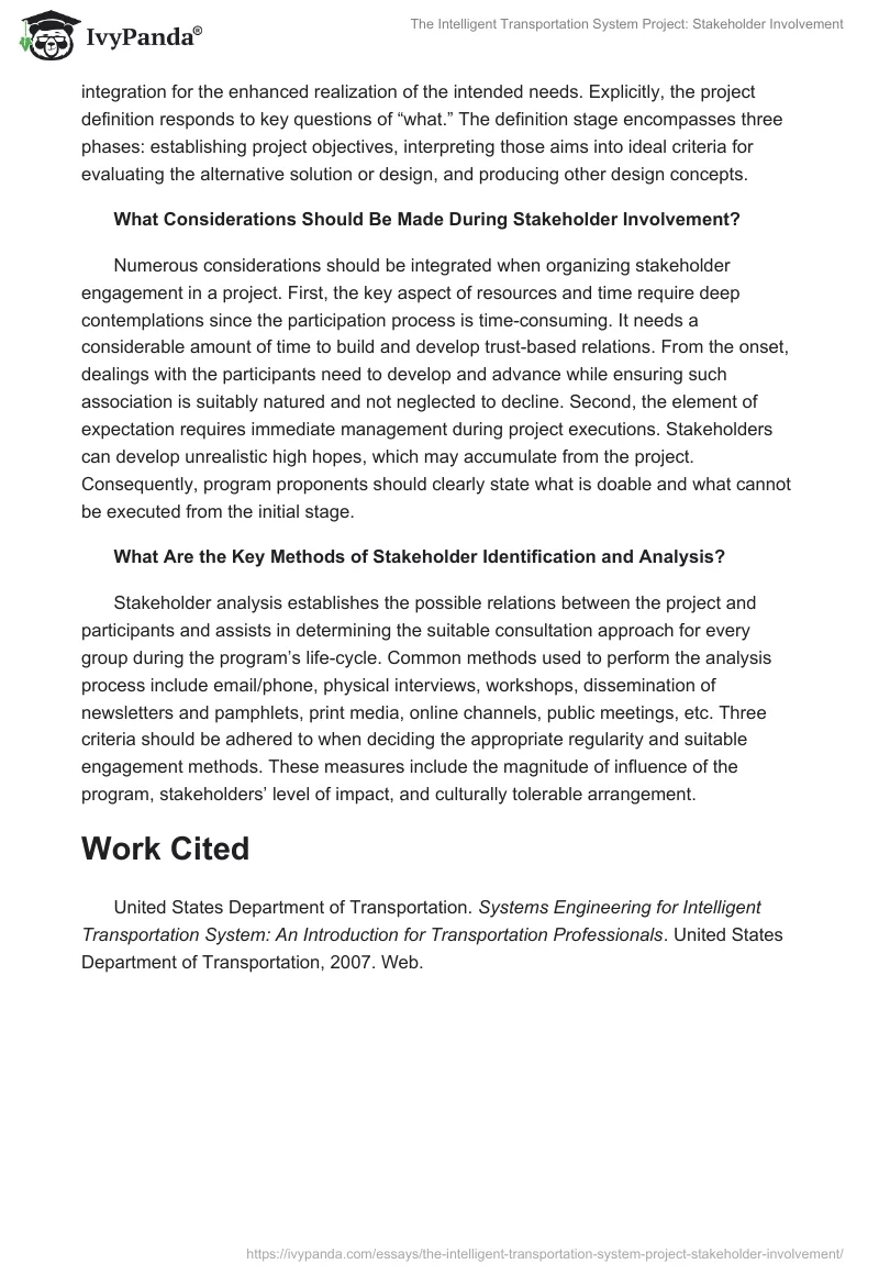 The Intelligent Transportation System Project: Stakeholder Involvement. Page 4