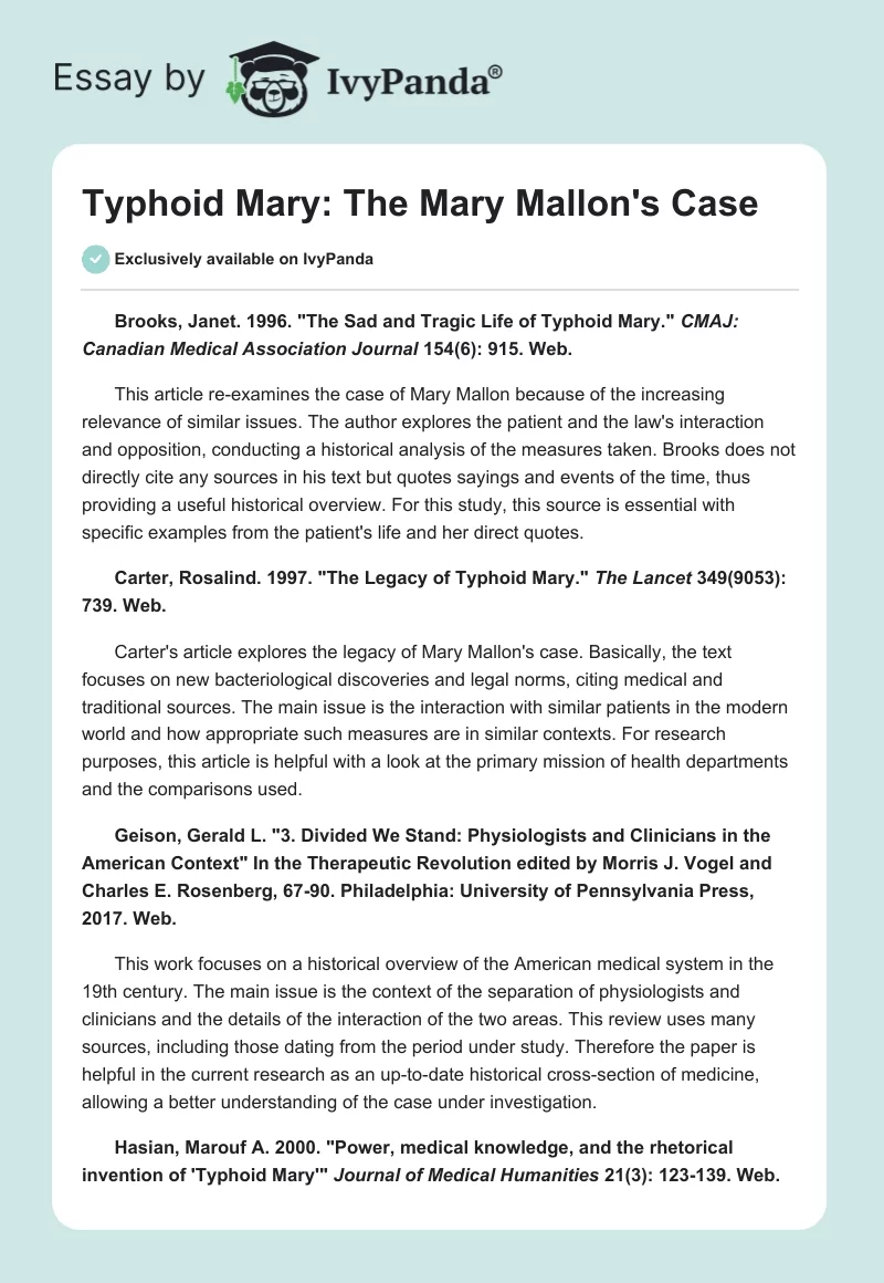 "Typhoid Mary": The Mary Mallon's Case. Page 1
