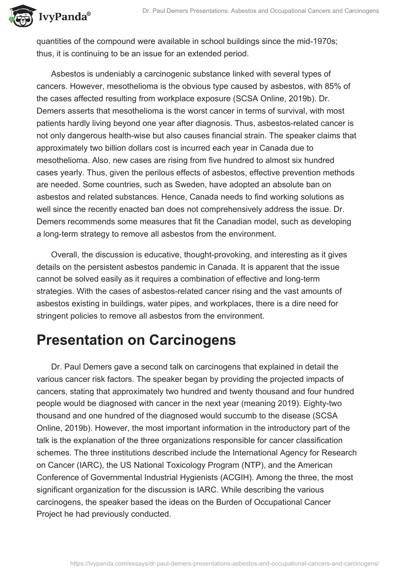 Dr. Paul Demers Presentations: Asbestos and Occupational Cancers and Carcinogens. Page 2