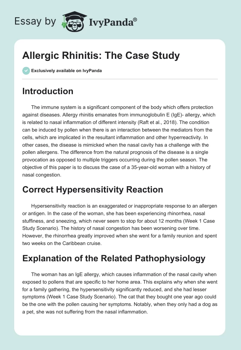 Allergic Rhinitis: The Case Study. Page 1