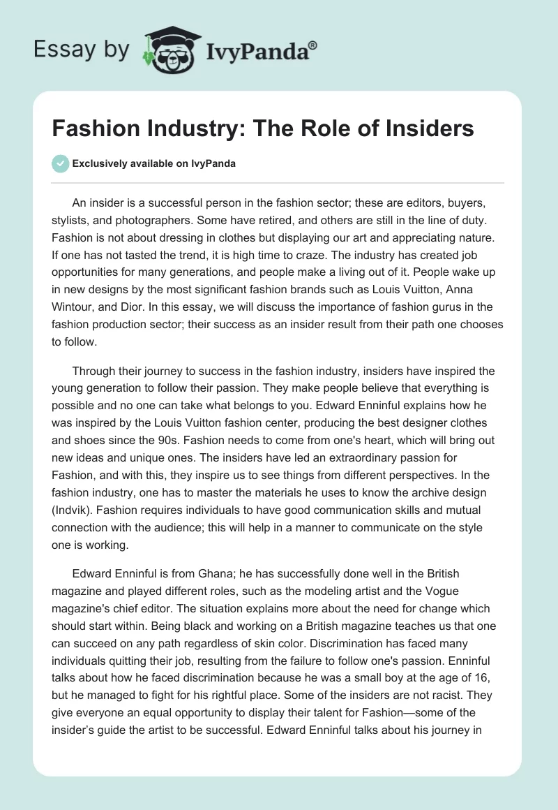 Fashion Industry: The Role of Insiders. Page 1