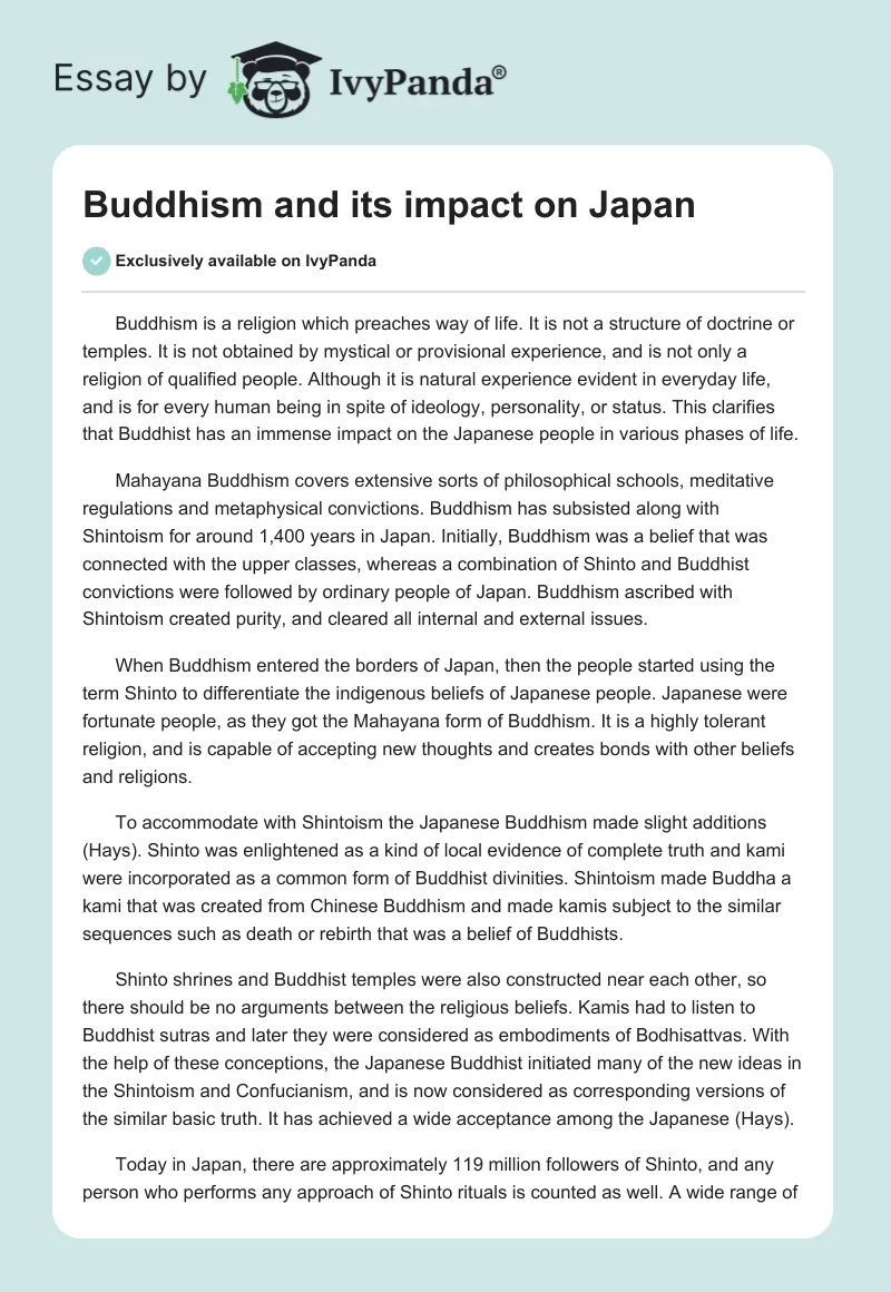 Buddhism and Its impact on Japan. Page 1