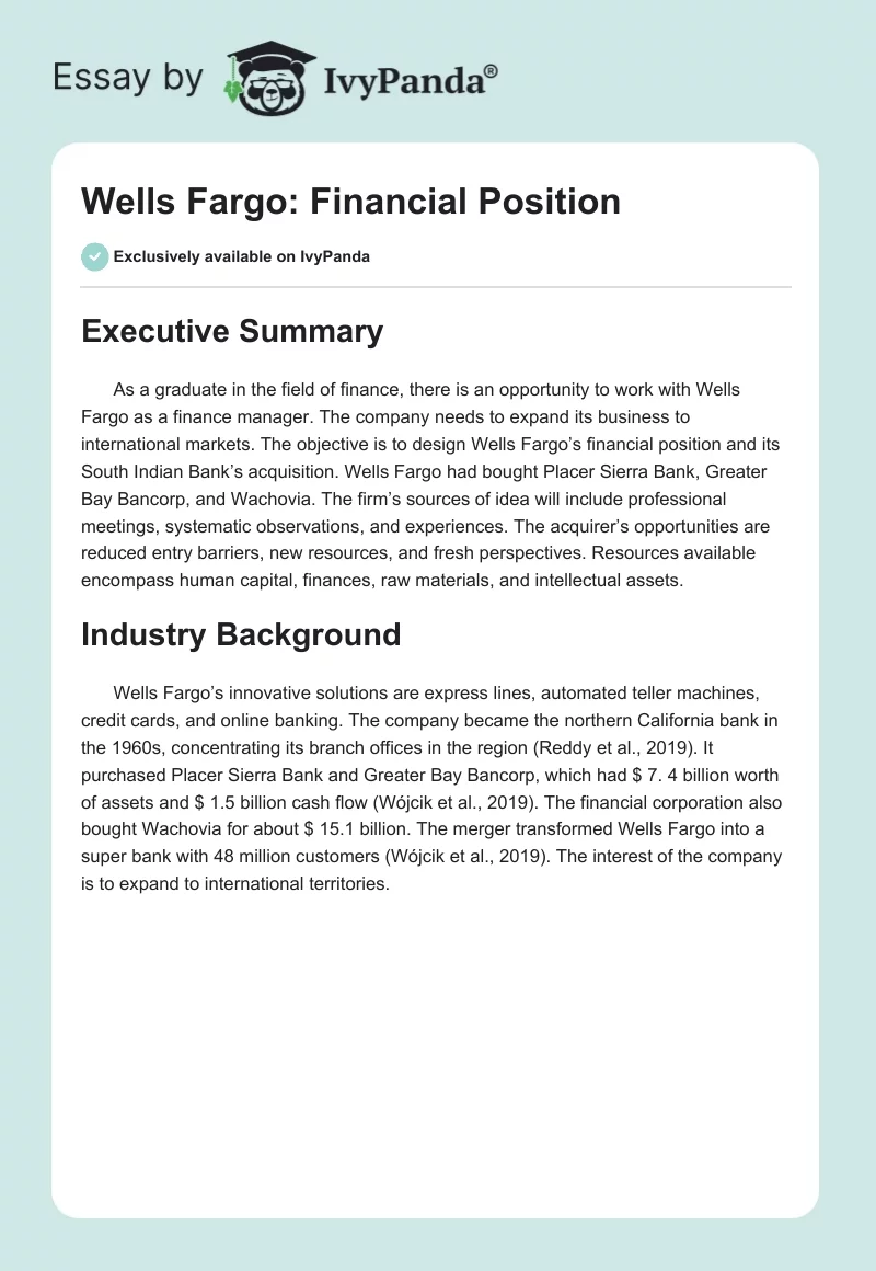 Wells Fargo: Financial Position. Page 1