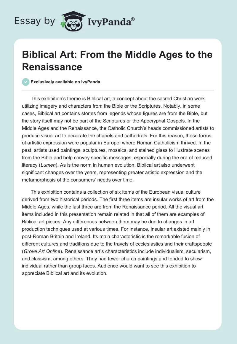 Biblical Art: From the Middle Ages to the Renaissance. Page 1